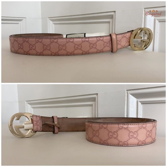 Authentic Gucci Pink Guccissima Leather Gold Interlocking G Buckle Belt 90/36 - Picture 10 of 13